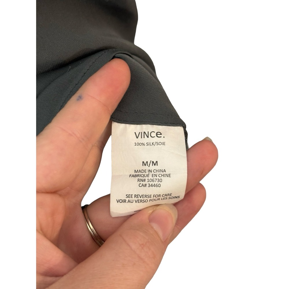 Vince Women Medium Charcoal Gray 100% Silk V-Neck Draped Blouse Top - Picture 4 of 6